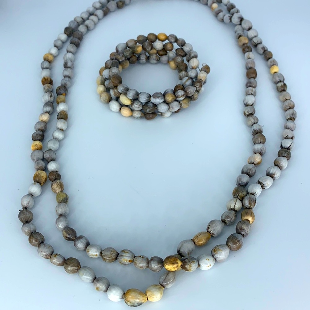 All natural gray & tan necklace and bracelet set-